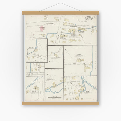 Old map wall art mockup — magnetic wood frame on white wall — Sanborn Fire Insurance Map from Naples, Ontario County, New York (1886), Sheet #0002