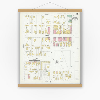 Old map wall art mockup — magnetic wood frame on white wall — Sanborn Fire Insurance Map from Henry, Marshall County, Illinois (1899), Sheet #0002