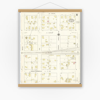 Old map wall art mockup — magnetic wood frame on white wall — Sanborn Fire Insurance Map from Vinton, Benton County, Iowa (1913), Sheet #0008