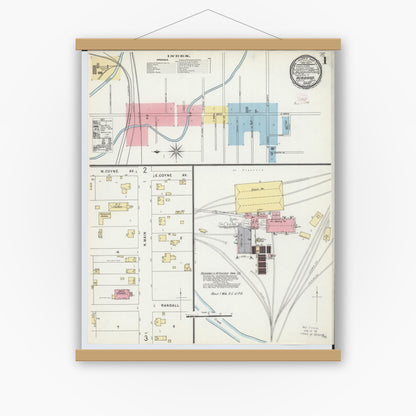 Old map wall art mockup — magnetic wood frame on white wall — Sanborn Fire Insurance Map from Hubbard, Trumbull County, Ohio (1896), Sheet #0001