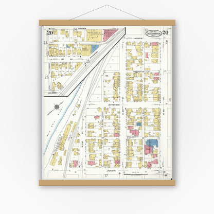 Old map wall art mockup — magnetic wood frame on white wall — Sanborn Fire Insurance Map from East Liverpool, Columbiana County, Ohio (1923), Sheet #0020