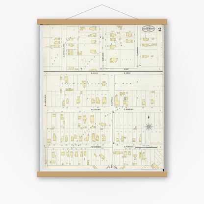 Old map wall art mockup — magnetic wood frame on white wall — Sanborn Fire Insurance Map from Ironwood, Gogebic County, Michigan (1898), Sheet #0002