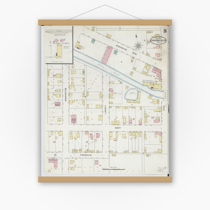 Old map wall art mockup — magnetic wood frame on white wall — Sanborn Fire Insurance Map from Canal Winchester, Franklin County, Ohio (1895), Sheet #0003