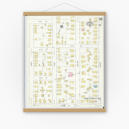 Old map wall art mockup — magnetic wood frame on white wall — Sanborn Fire Insurance Map from Flint, Genesee County, Michigan (1909), Sheet #0025