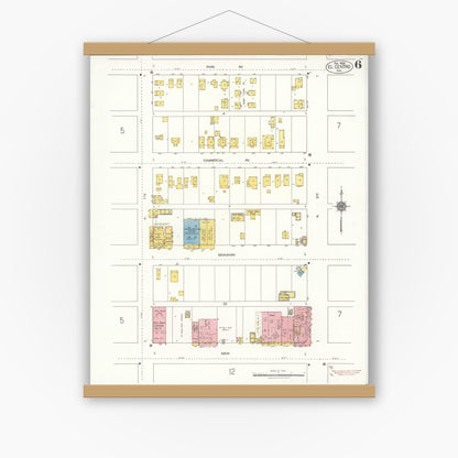 Old map wall art mockup — magnetic wood frame on white wall — Sanborn Fire Insurance Map from El Centro, Imperial County, California (1922), Sheet #0006