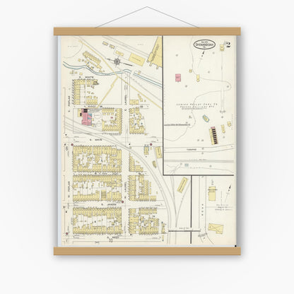 Old map wall art mockup — magnetic wood frame on white wall — Sanborn Fire Insurance Map from Shenandoah, Schuylkill County, Pennsylvania (1913), Sheet #0002