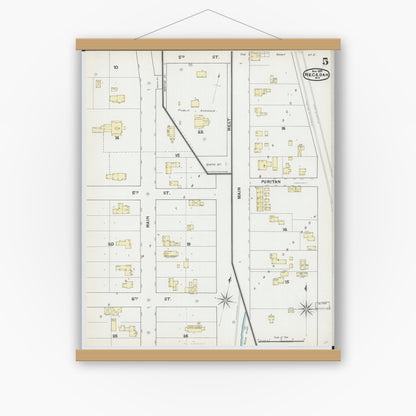 Old map wall art mockup — magnetic wood frame on white wall — Sanborn Fire Insurance Map from Necedah, Juneau County, Wisconsin (1891), Sheet #0005