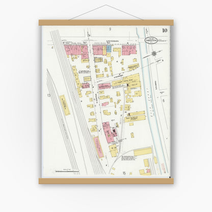 Old map wall art mockup — magnetic wood frame on white wall — Sanborn Fire Insurance Map from Canastota, Madison County, New York (1911), Sheet #0010