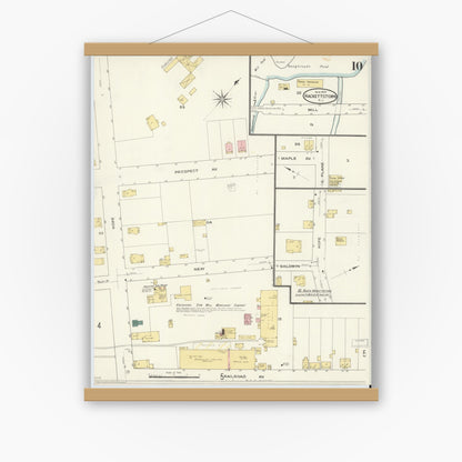 Old map wall art mockup — magnetic wood frame on white wall — Sanborn Fire Insurance Map from Hackettstown, Warren County, New Jersey (1909), Sheet #0010