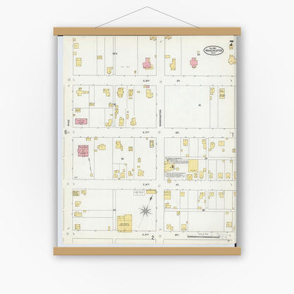 Old map wall art mockup — magnetic wood frame on white wall — Sanborn Fire Insurance Map from Manchester, Adams County, Ohio (1904), Sheet #0007