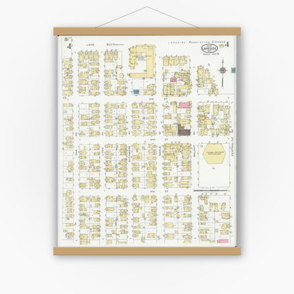 Old map wall art mockup — magnetic wood frame on white wall — Sanborn Fire Insurance Map from Lakeside, Ottawa County, Ohio (1927), Sheet #0004