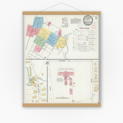 Old map wall art mockup — magnetic wood frame on white wall — Sanborn Fire Insurance Map from Hackettstown, Warren County, New Jersey (1897) - Complete Map Set