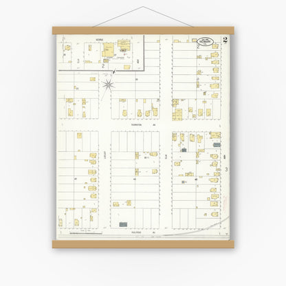 Old map wall art mockup — magnetic wood frame on white wall — Sanborn Fire Insurance Map from Newark, Alameda County, California (1908), Sheet #0002