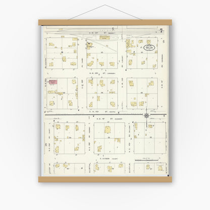 Old map wall art mockup — magnetic wood frame on white wall — Sanborn Fire Insurance Map from Galva, Henry County, Illinois (1913), Sheet #0007