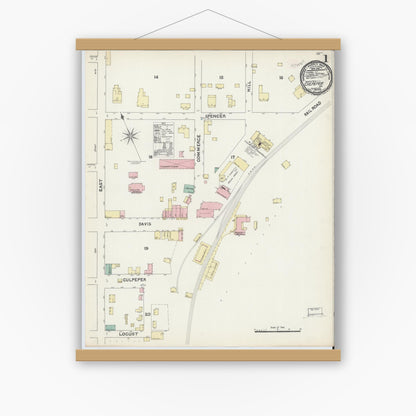 Old map wall art mockup — magnetic wood frame on white wall — Sanborn Fire Insurance Map from Culpeper, Culpeper County, Virginia (1891) - Complete Map Set