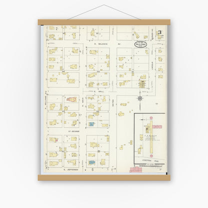 Old map wall art mockup — magnetic wood frame on white wall — Sanborn Fire Insurance Map from Paulding, Paulding County, Ohio (1913), Sheet #0003