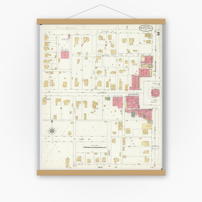 Old map wall art mockup — magnetic wood frame on white wall — Sanborn Fire Insurance Map from West Plains, Howell County, Missouri (1906), Sheet #0003