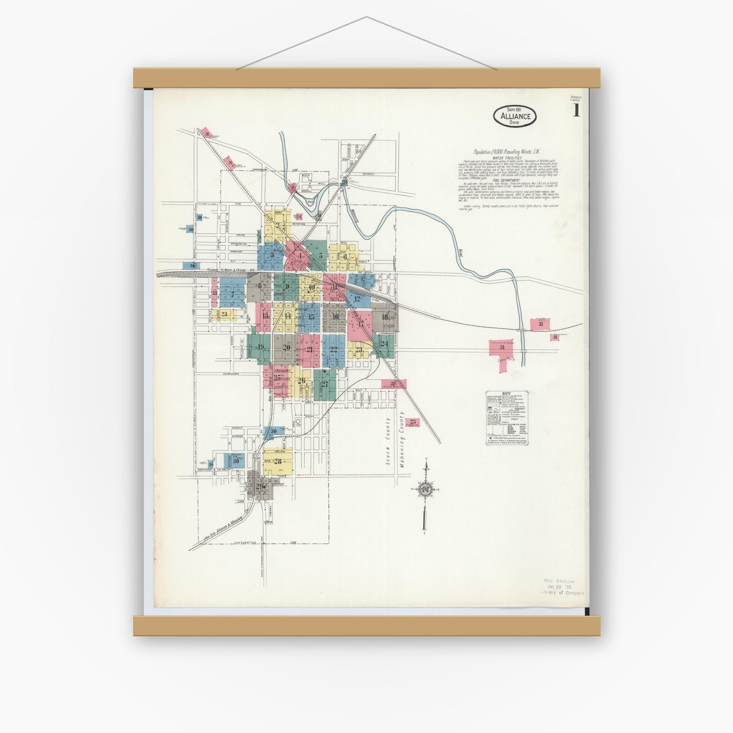 Old map wall art mockup — magnetic wood frame on white wall — Sanborn Fire Insurance Map from Alliance, Stark County, Ohio (1911) - Complete Map Set