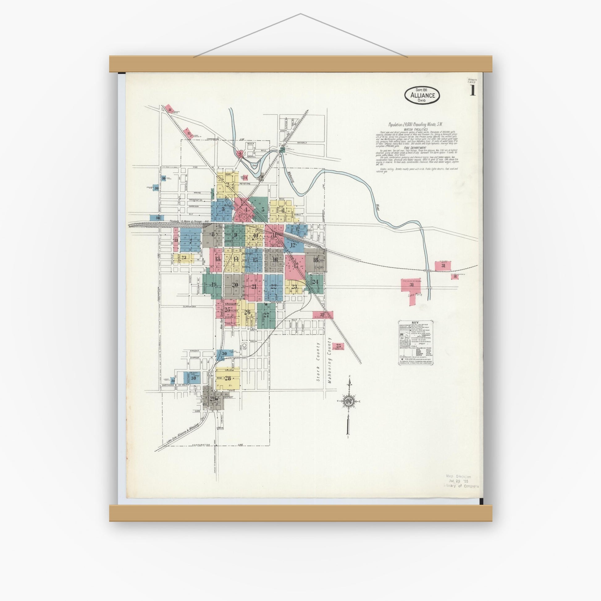 Old map wall art mockup — magnetic wood frame on white wall — Sanborn Fire Insurance Map from Alliance, Stark County, Ohio (1911) - Complete Map Set