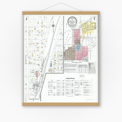 Old map wall art mockup — magnetic wood frame on white wall — Sanborn Fire Insurance Map from Owensville, Gasconade County, Missouri (1949) - Complete Map Set