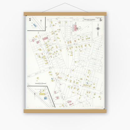 Old map wall art mockup — magnetic wood frame on white wall — Sanborn Fire Insurance Map from Brighton, Livington County, Michigan (1938), Sheet #0005