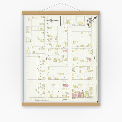 Old map wall art mockup — magnetic wood frame on white wall — Sanborn Fire Insurance Map from West Union, Adams County, Ohio (1912), Sheet #0002