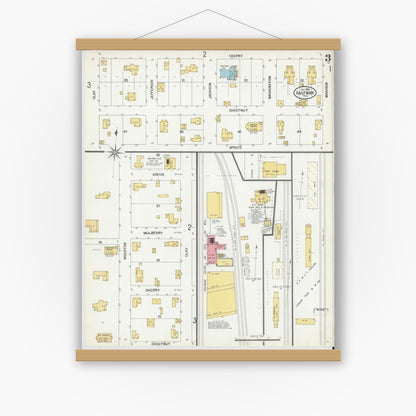 Old map wall art mockup — magnetic wood frame on white wall — Sanborn Fire Insurance Map from Kaufman, Kaufman County, Texas (1900), Sheet #0003