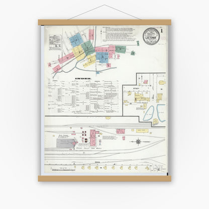 Old map wall art mockup — magnetic wood frame on white wall — Sanborn Fire Insurance Map from Leetonia, Columbiana County, Ohio (1910), Sheet #0001