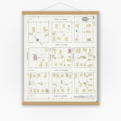 Old map wall art mockup — magnetic wood frame on white wall — Sanborn Fire Insurance Map from Lake City, Wabasha County, Minnesota (1921), Sheet #0007