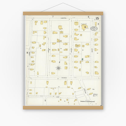 Old map wall art mockup — magnetic wood frame on white wall — Sanborn Fire Insurance Map from Natick, Middlesex County, Massachusetts (1904), Sheet #0015
