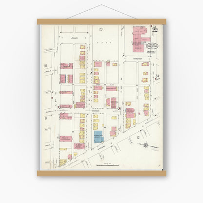 Old map wall art mockup — magnetic wood frame on white wall — Sanborn Fire Insurance Map from Homestead, Allegheny County, Pennsylvania (1913), Sheet #0022