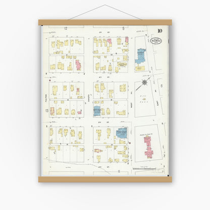 Old map wall art mockup — magnetic wood frame on white wall — Sanborn Fire Insurance Map from Red Wing, Goodhue County, Minnesota (1910), Sheet #0010