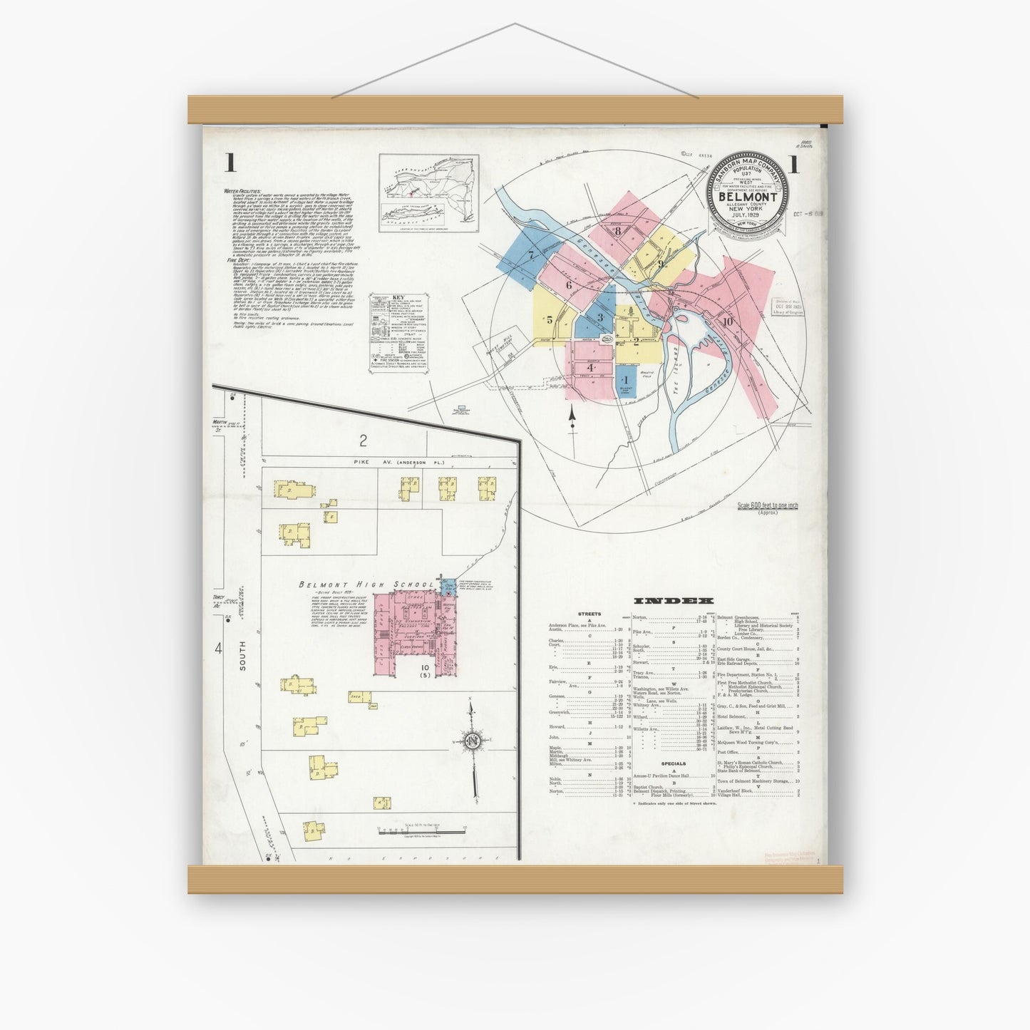 Old map wall art mockup — magnetic wood frame on white wall — Sanborn Fire Insurance Map from Bellport, Suffolk County, New York (1910) - Complete Map Set