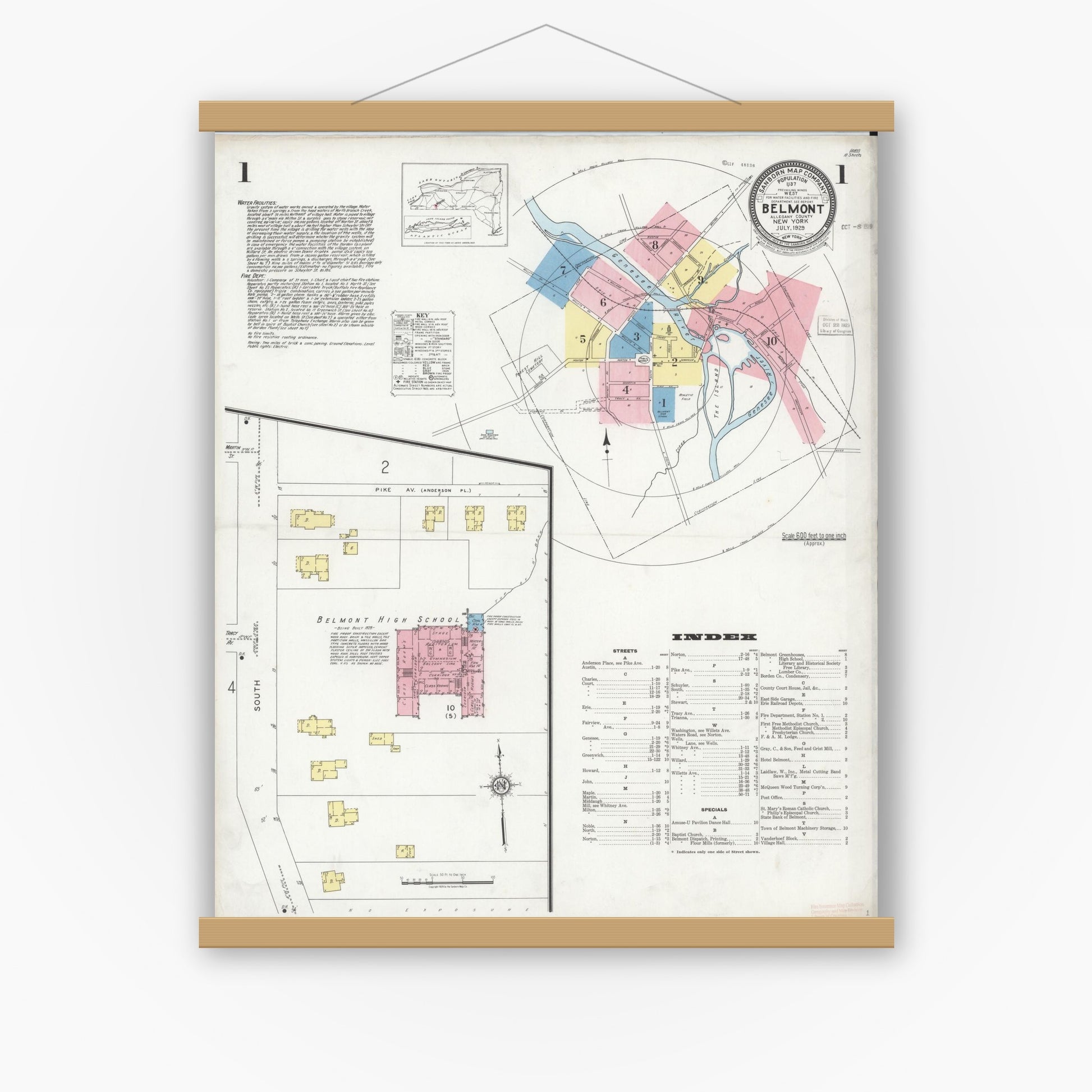 Old map wall art mockup — magnetic wood frame on white wall — Sanborn Fire Insurance Map from Bellport, Suffolk County, New York (1910) - Complete Map Set