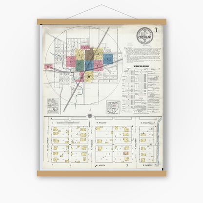 Old map wall art mockup — magnetic wood frame on white wall — Sanborn Fire Insurance Map from Crestline, Crawford County, Ohio (1921), Sheet #0001