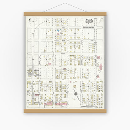 Old map wall art mockup — magnetic wood frame on white wall — Sanborn Fire Insurance Map from San Benito, Cameron County, Texas (1925), Sheet #0005