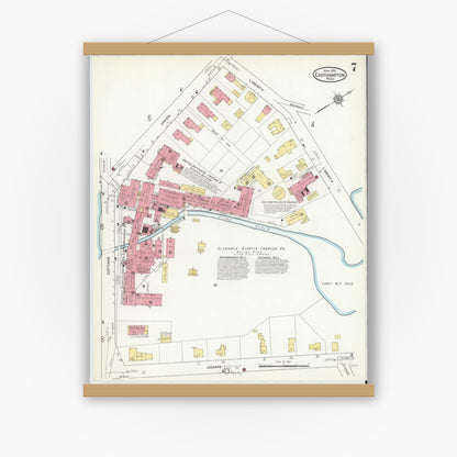 Old map wall art mockup — magnetic wood frame on white wall — Sanborn Fire Insurance Map from East Hampton, Hampshire County, Massachusetts (1916), Sheet #0007