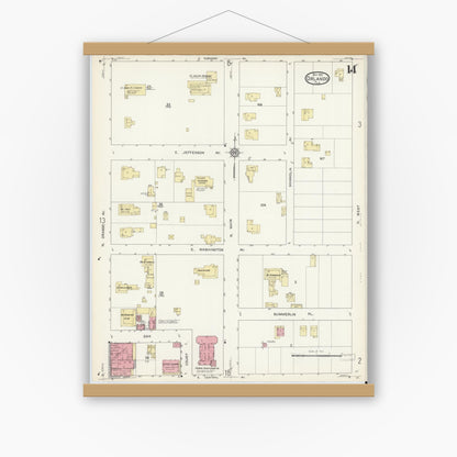 Old map wall art mockup — magnetic wood frame on white wall — Sanborn Fire Insurance Map from Orlando, Orange County, Florida (1913), Sheet #0014