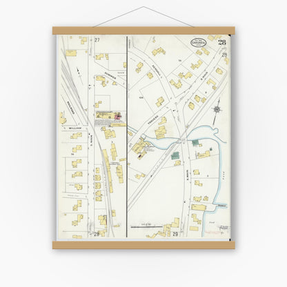 Old map wall art mockup — magnetic wood frame on white wall — Sanborn Fire Insurance Map from Gardner, Worcester County, Massachusetts (1909), Sheet #0028