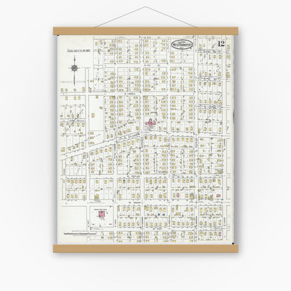 Old map wall art mockup — magnetic wood frame on white wall — Sanborn Fire Insurance Map from West Frankfort, Franklin County, Illinois (1919), Sheet #0012