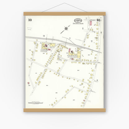 Old map wall art mockup — magnetic wood frame on white wall — Sanborn Fire Insurance Map from Lexington, Davidson County, North Carolina (1923), Sheet #0010