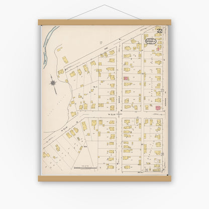 Old map wall art mockup — magnetic wood frame on white wall — Sanborn Fire Insurance Map from Norwalk, Huron County, Ohio (1922), Sheet #0022