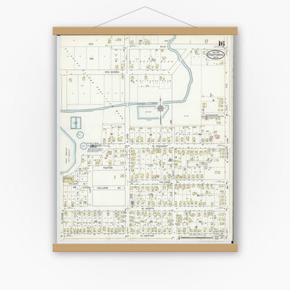 Old map wall art mockup — magnetic wood frame on white wall — Sanborn Fire Insurance Map from Fostoria, Seneca, Hancock, And Wood Counties, Ohio (1914), Sheet #0016