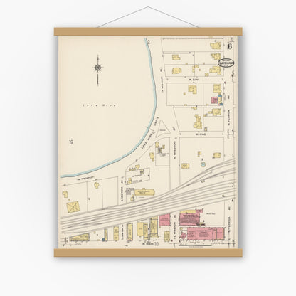Old map wall art mockup — magnetic wood frame on white wall — Sanborn Fire Insurance Map from Lakeland, Polk County, Florida (1922), Sheet #0006