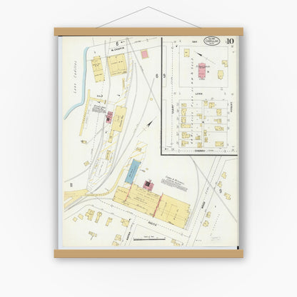 Old map wall art mockup — magnetic wood frame on white wall — Sanborn Fire Insurance Map from Cadillac, Wexford County, Michigan (1906), Sheet #0010