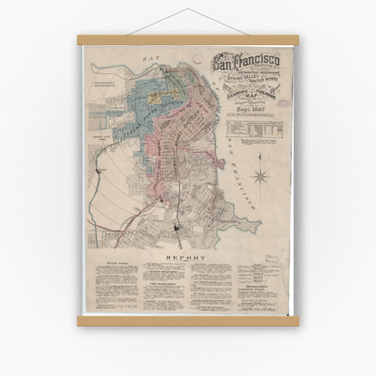 Old map wall art mockup — magnetic wood frame on white wall — Sanborn Fire Insurance Map from San Francisco, San Francisco County, California (1887) - Complete Map Set