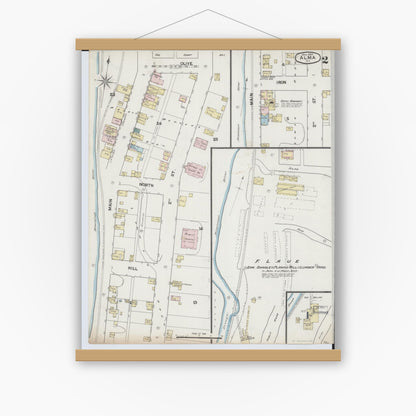 Old map wall art mockup — magnetic wood frame on white wall — Sanborn Fire Insurance Map from Alma, Buffalo County, Wisconsin (1889), Sheet #0002