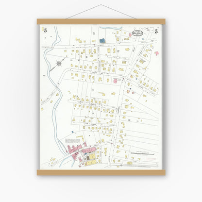 Old map wall art mockup — magnetic wood frame on white wall — Sanborn Fire Insurance Map from Walpole, Norfolk County, Massachusetts (1927), Sheet #0005