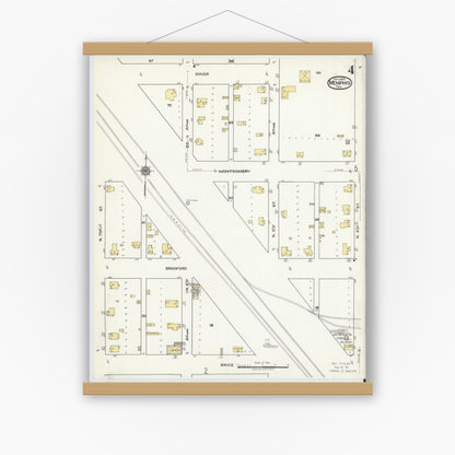 Old map wall art mockup — magnetic wood frame on white wall — Sanborn Fire Insurance Map from Memphis, Hall County, Texas (1920), Sheet #0004