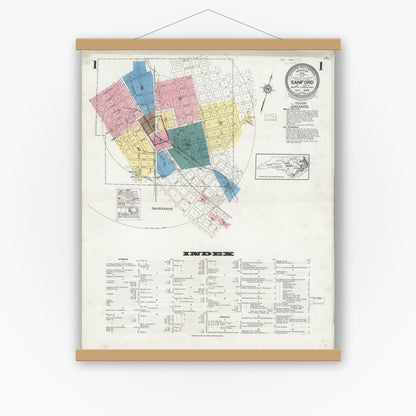 Old map wall art mockup — magnetic wood frame on white wall — Sanborn Fire Insurance Map from Sanford, Lee County, North Carolina (1925) - Complete Map Set